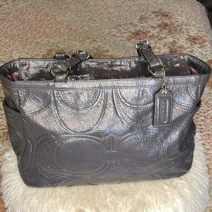 Coach Satchel Grey Patent Leather